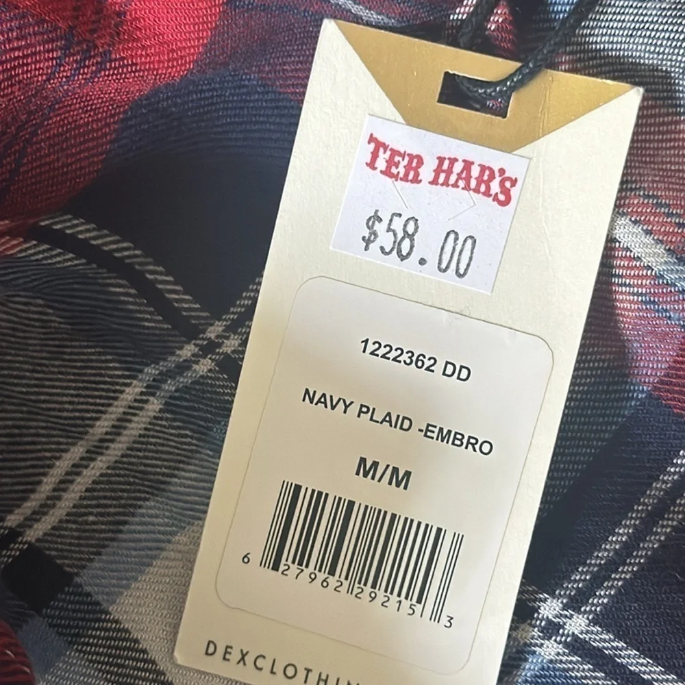 NWT DEX dress plaid lace sheer red blue medium oversized boyfriend style